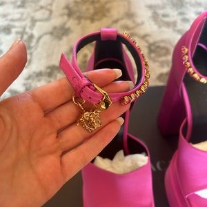 Versace
Medusa Aevitas Satin Crystal-Embellished Platform Sandals